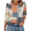 Women's Clothing, Spring, Loose, Casual, Printed, Seven Quarter Sleeves, Round Neck, T-shirt, Top