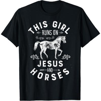 Ce T-shirt pour fille fonctionne à l'aide de Jésus et des Chevaux Équitation Équestre