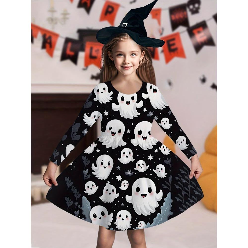 Girls' 3D Halloween Dress Long Sleeve Summer Spring Vacation Daily Holiday Princess Beautiful Sweet Kids 4-12 Years Casual Dress A Line Dress
