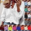 Women's Fashion Casual Solid Color Print Long Sleeve V Neck Blouses & Shirts