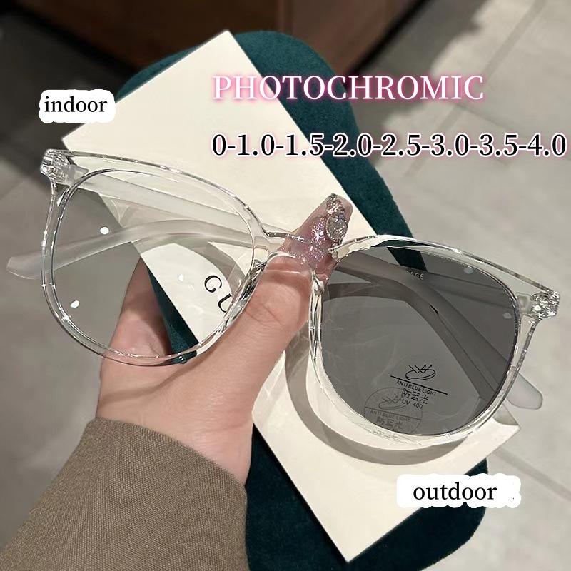 Fable Women's Blue/Light New Luxury Sensitive Color Changing Anti Myopic Glasses Large Frame Near Sight Eyewear Photochromic Cm