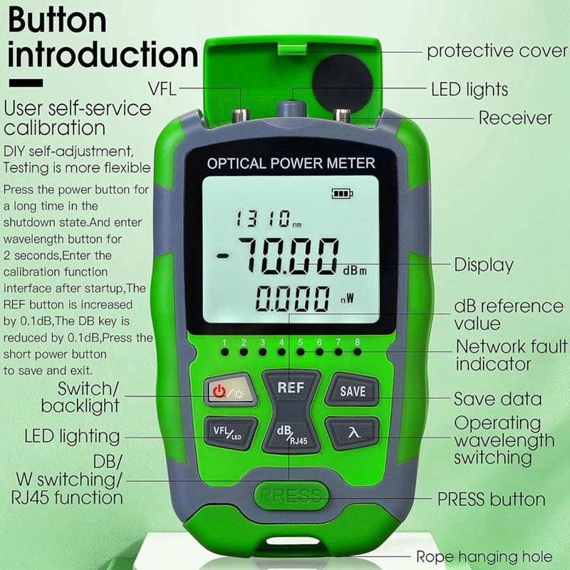 A95I-Rechargeable Portable Fiber Optic Cable Tester With RJ45 Network Testing MC70-VFL 30KM Fiber Optic Power Meter