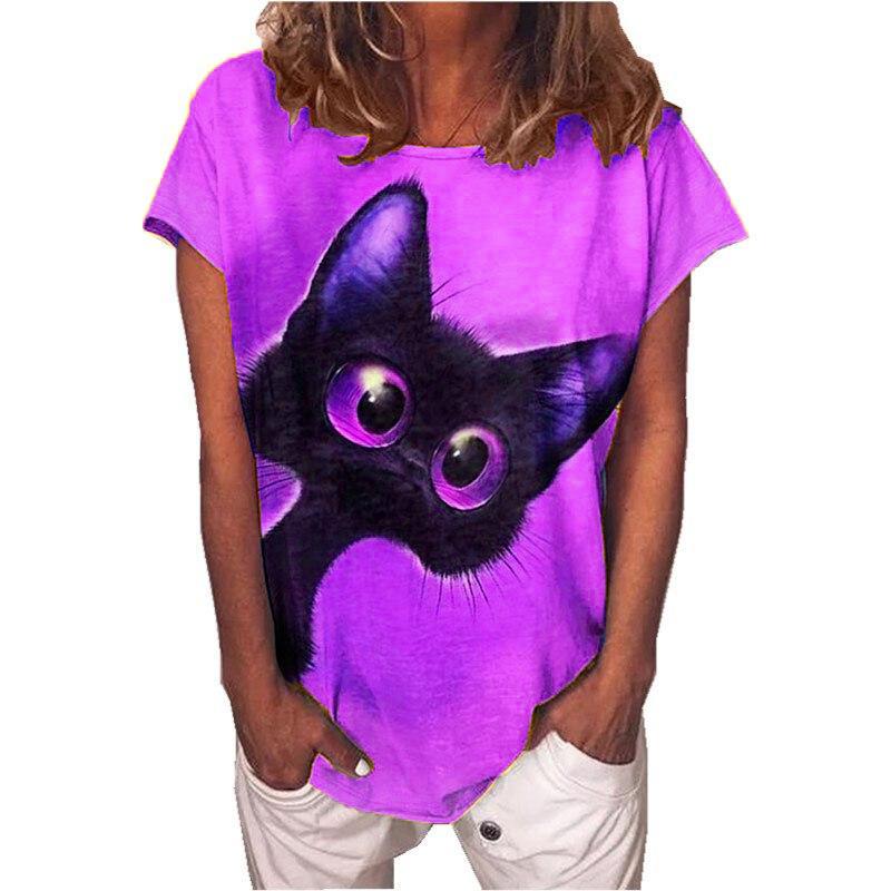 Summer Cat 3D Print T-Shirts Women's Casual Round-Neck Short Sleeve T Shirt Harajuku Tees Y2k Tops Female Streetwear Clothing