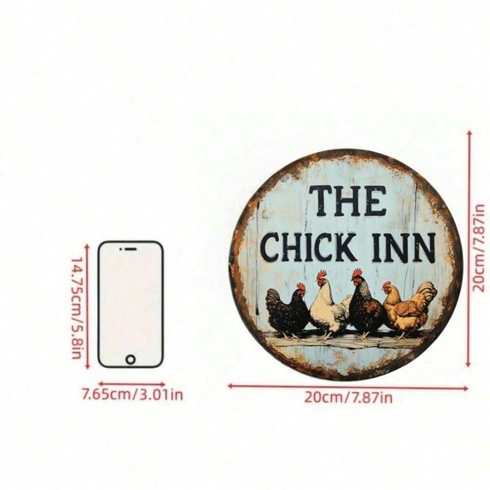 1pc Vintage Chicken Coop Metal Sign 8 Inch Round Wall Art Rustic Farmhouse Decor Flat Print