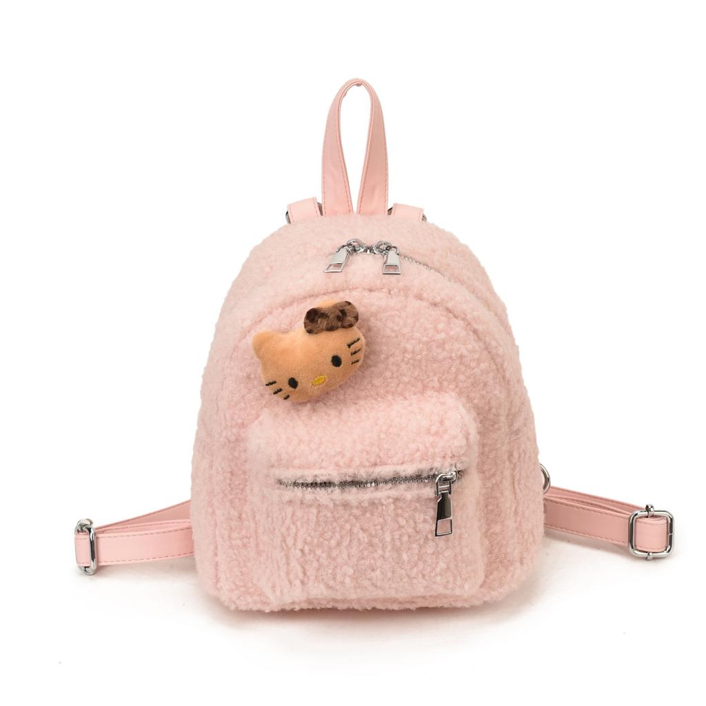 Schoolbag new Korean mini kt backpack women's fashion woolen texture popular versatile bag commuter travel backpack