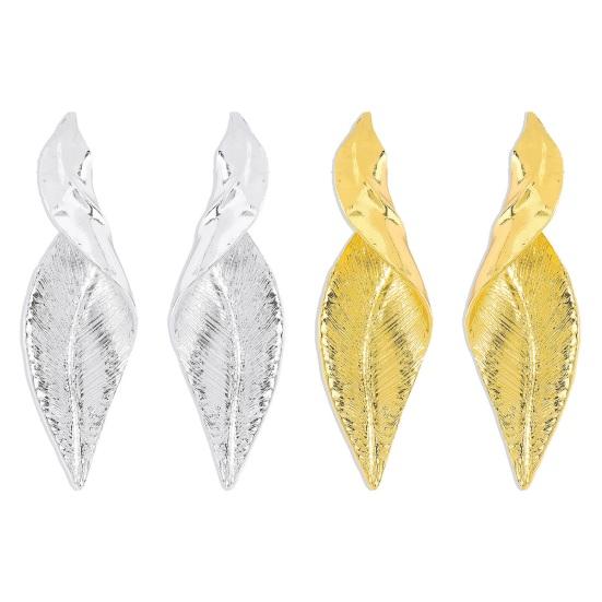 1 Pair Twisted Leaf Earrings Geometric Exaggerate Elegant Shiny Metal Hypoallergenic Women Girls Earrings Fashion Jewelry Accessories Gift