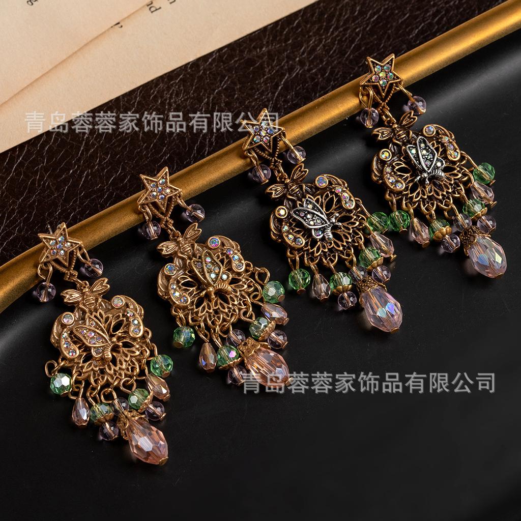 Retro Heavy Industry Tassel Temperament French Earrings Palace Style Banquet Fashionable Socialite Medieval
