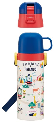 Skater Children's Water Bottle, 2-Way, 470ml (Direct Drinking) or 430ml (Cup Drinking), Thomas the Tank Engine Design, Stainless Steel, Insulated, Lig