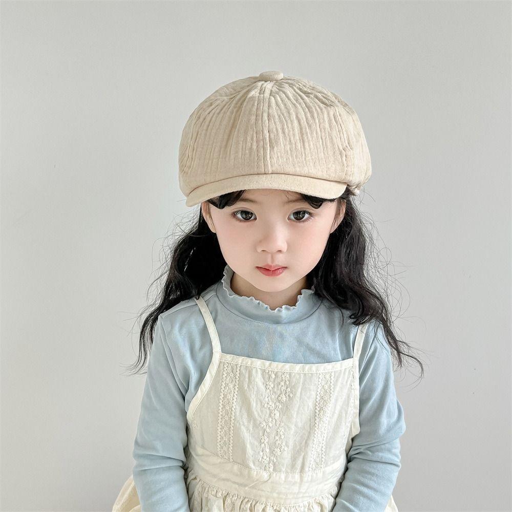 Solid Color Children Forward Hat Visor Baby Beret Retro Kids Newsboy Cap  Boy Girl