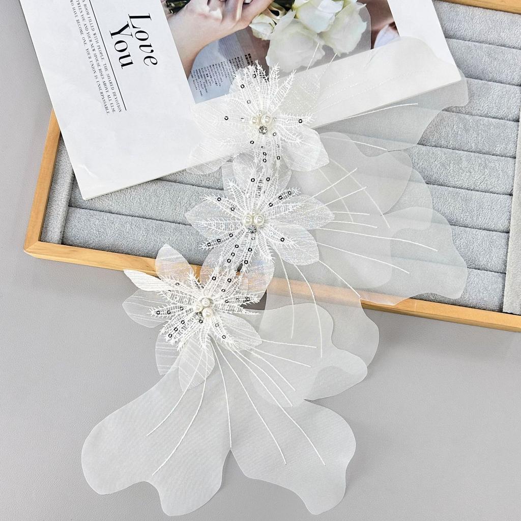 Solid Color Organza Three-Dimensional Bead Cloth Sticker Wedding Dress Women'S Clothing Handmade Embroidery Lace Accessories