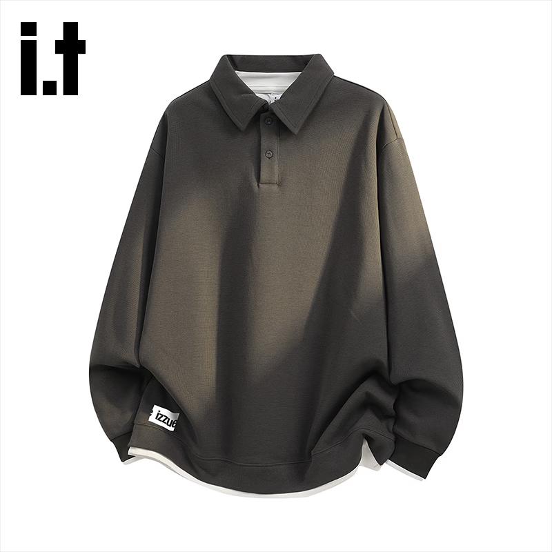 Izzue Women's Faux Two-Piece Polo Sweatshirt