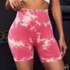 Pantalones cortos deportivos sin costuras Tie Dye para mujer, pantalones cortos elásticos de verano con cintura alta, realce, Control de barriga, gimnasio, Fitness, entrenamiento, pantalones cortos de Yoga