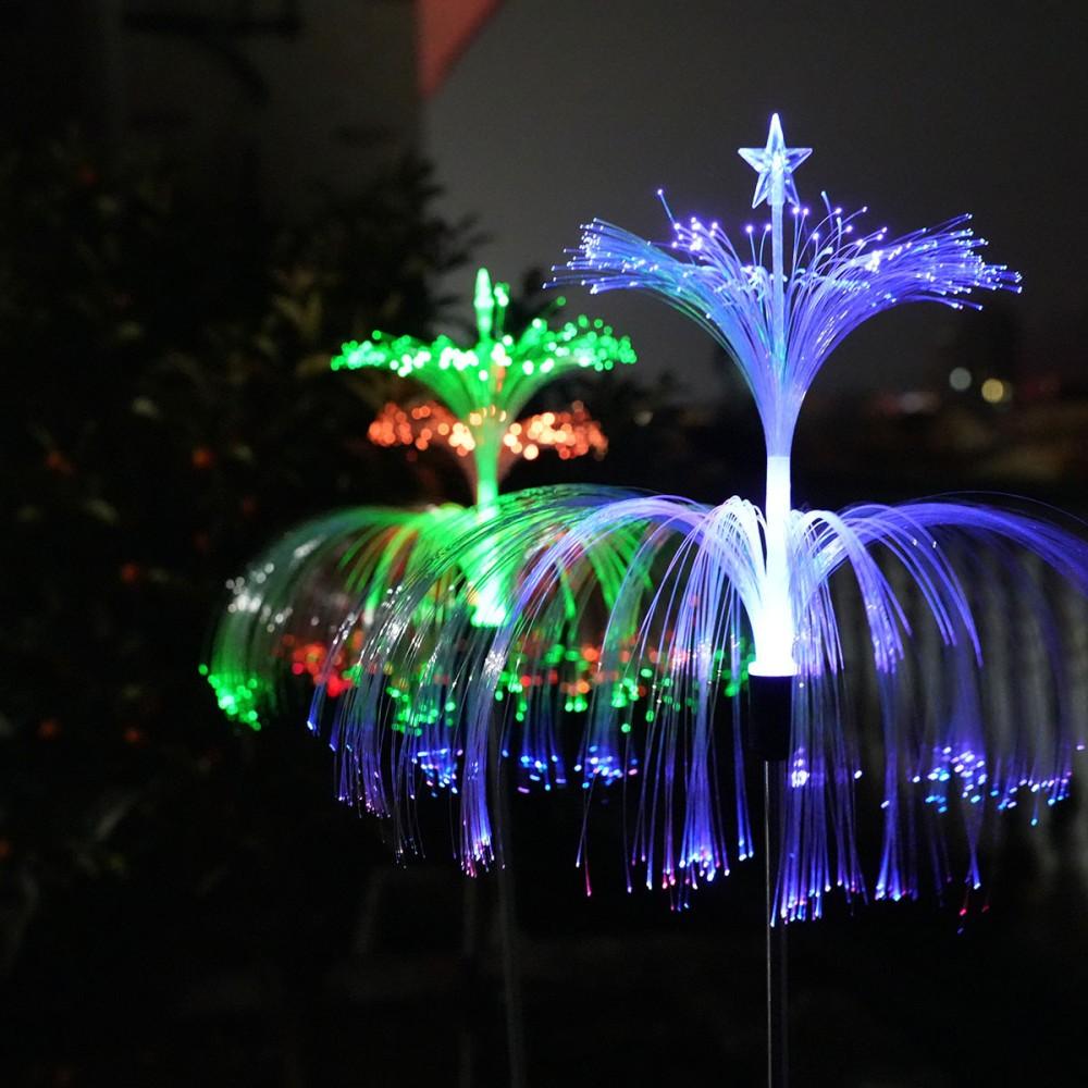 Solar Powered Colorful Fiber Optic Jellyfish Light LED Outdoor Waterproof Landscape Lamp for Garden Yard Courtyard Art Decor