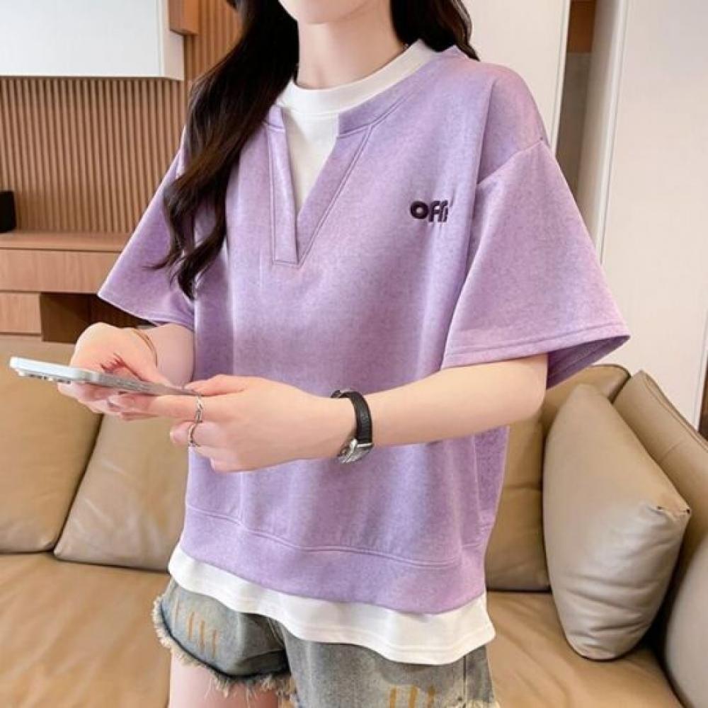 Navava Women S caSual Layered Embroidery PoinT ShorT Sleeve T ShirT nT3358
