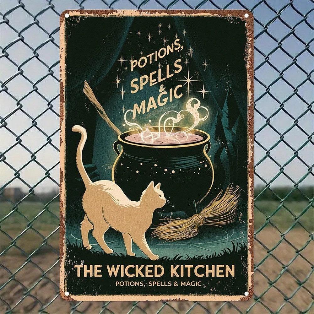 Vintage Wicked Kitchen Witch Metal Tin Sign 2D Wall Art Halloween Decor Magic