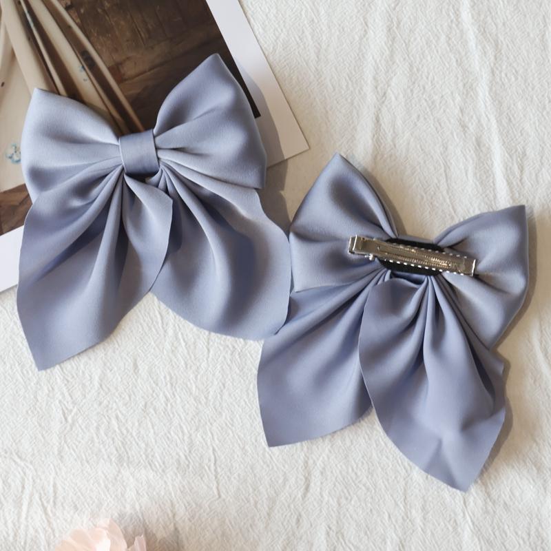 2PCS Legant Bow Ribbon Hair Clip Fashion Simple Solid Satin Spring Clip Hair Pin Retro Headband  Clips Girls Hair Accessories