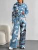 Retro Pattern Splicing European, American Autumn And Winter Casual Long-Sleeved Suit Women'S Hooded Sweater Trousers Two-Piece Set