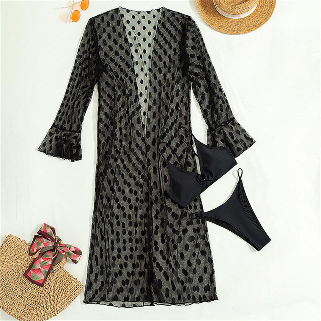 

Высокий вырез в горошек, накидка, бикини, женский купальник, женский купальник, комплект бикини из трех частей, купальный костюм, купальный костюм L чёрный