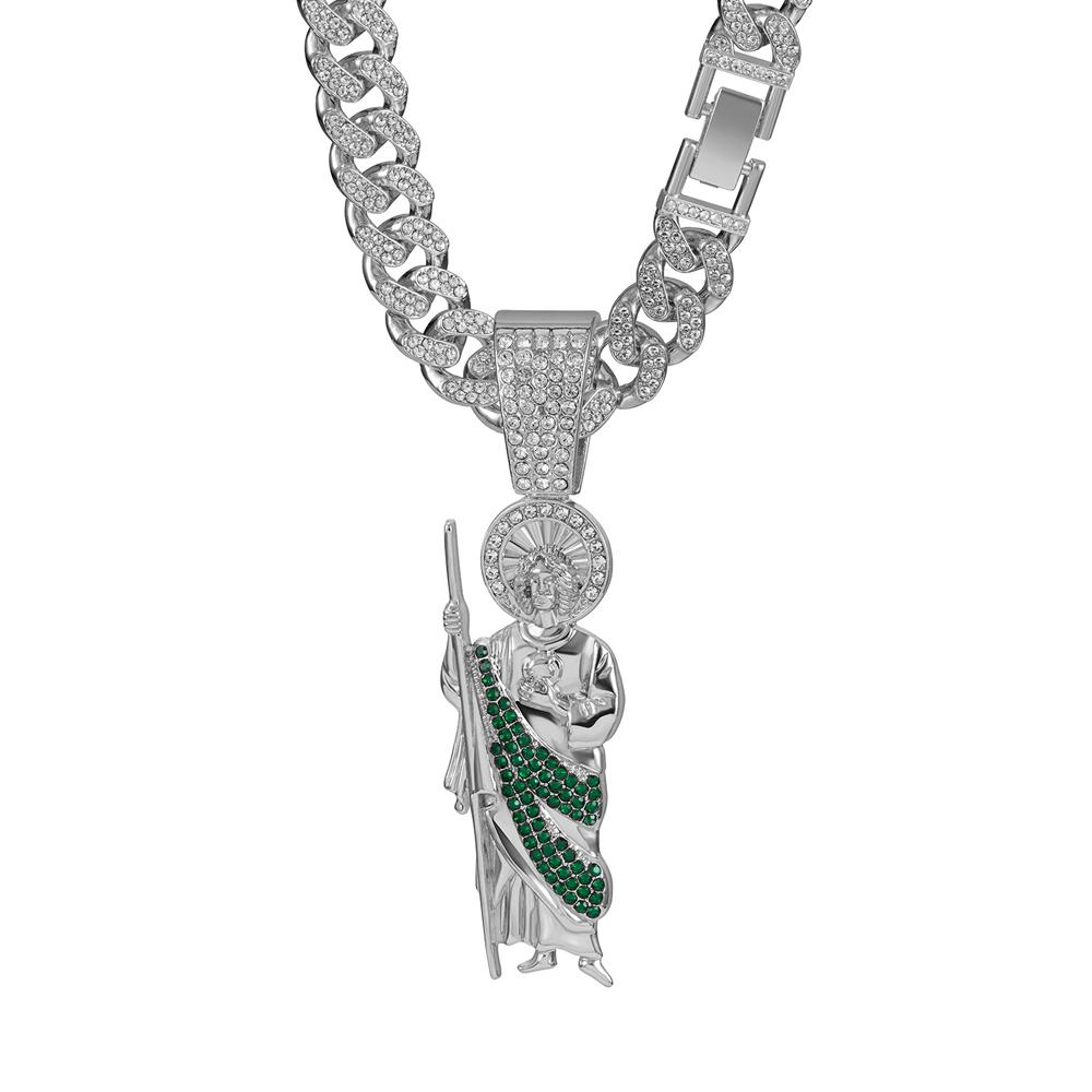 Herren Damen Hip Hop Heiliger Judas Anhänger Halskette, 13mm Kubanische Kette Religiöser Heiliger Judas Idol Anhänger Charm Schmuck 2025 Neu Angekommen