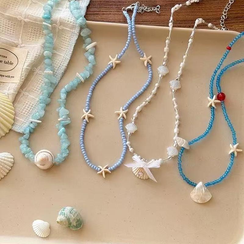 Bohemian Mixed Color Rice Beads Chain Choker Summer  Beach Necklace For Women Boho Starfish Choker Necklace Jewelry