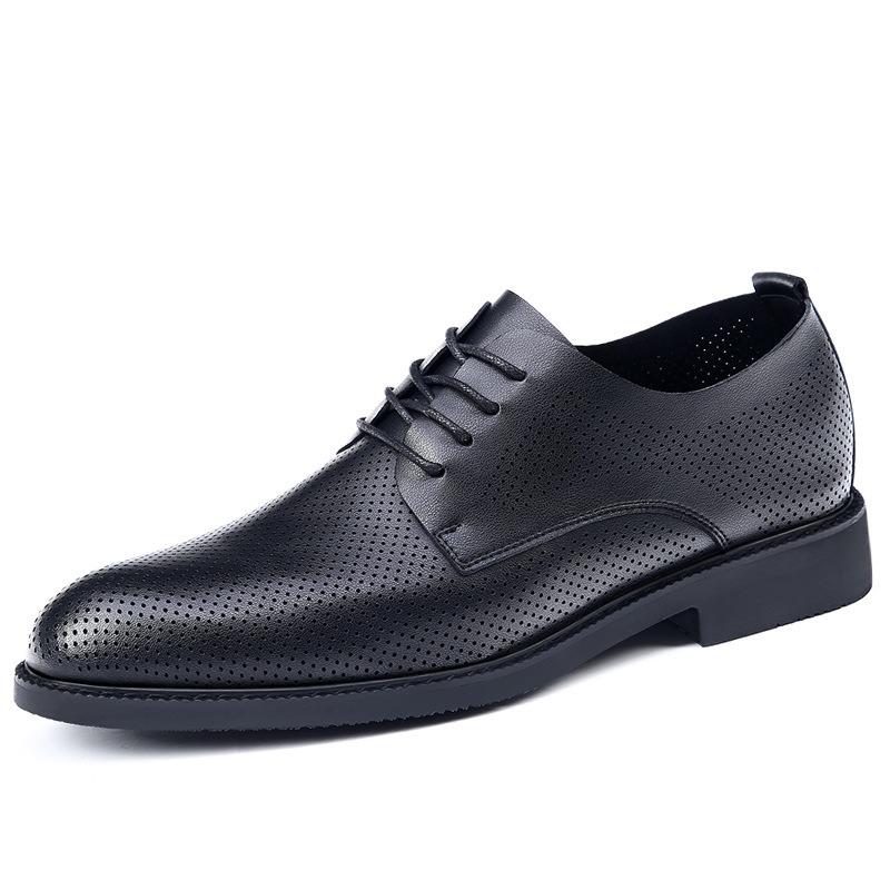 Hollow Men's Shoes Leather Breathable Business Leather Shoes Green Comfortable Spring and Summer Soft-faced Formal Leather Shoes Men's Groom