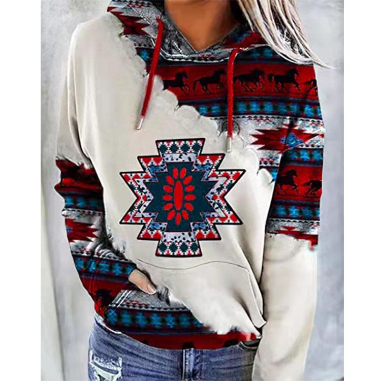 2026 Autumn/Winter Women's Ethnic Style Print Sweatshirt - European & American Fashion