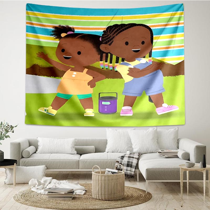 Jojo And Gran Gran Print Tapestry, Backdrop, Easy Setup, Ideal for Bedroom, Office & Living Room, with Aesthetic Wall Hanging Decor.