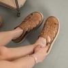 Soft leather version~ woven hollow retro Roman sandals women's 2025 summer new hemp rope straw thick-soled pig cage shoes