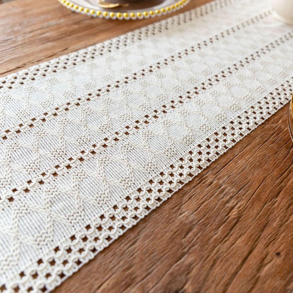 American Style Cotton and Linen Table Runner Solid Color Rectangular Festival Dining Table Cover Rustic with Tassel
