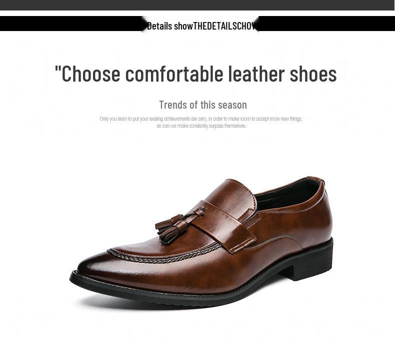 Men's Retro Slip-On Tassel Leather Loafers - Pointed Toe, Large Size, Low-Top Outdoor Casual Shoes