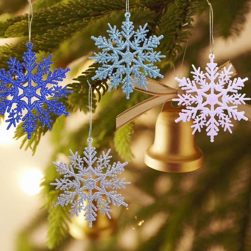 12pcs/set Simulation Snowflakes with Hole Christmas Tree Hanging Ornament Xmas Fake Snowflakes 2025 Navidad New Year Party Decor