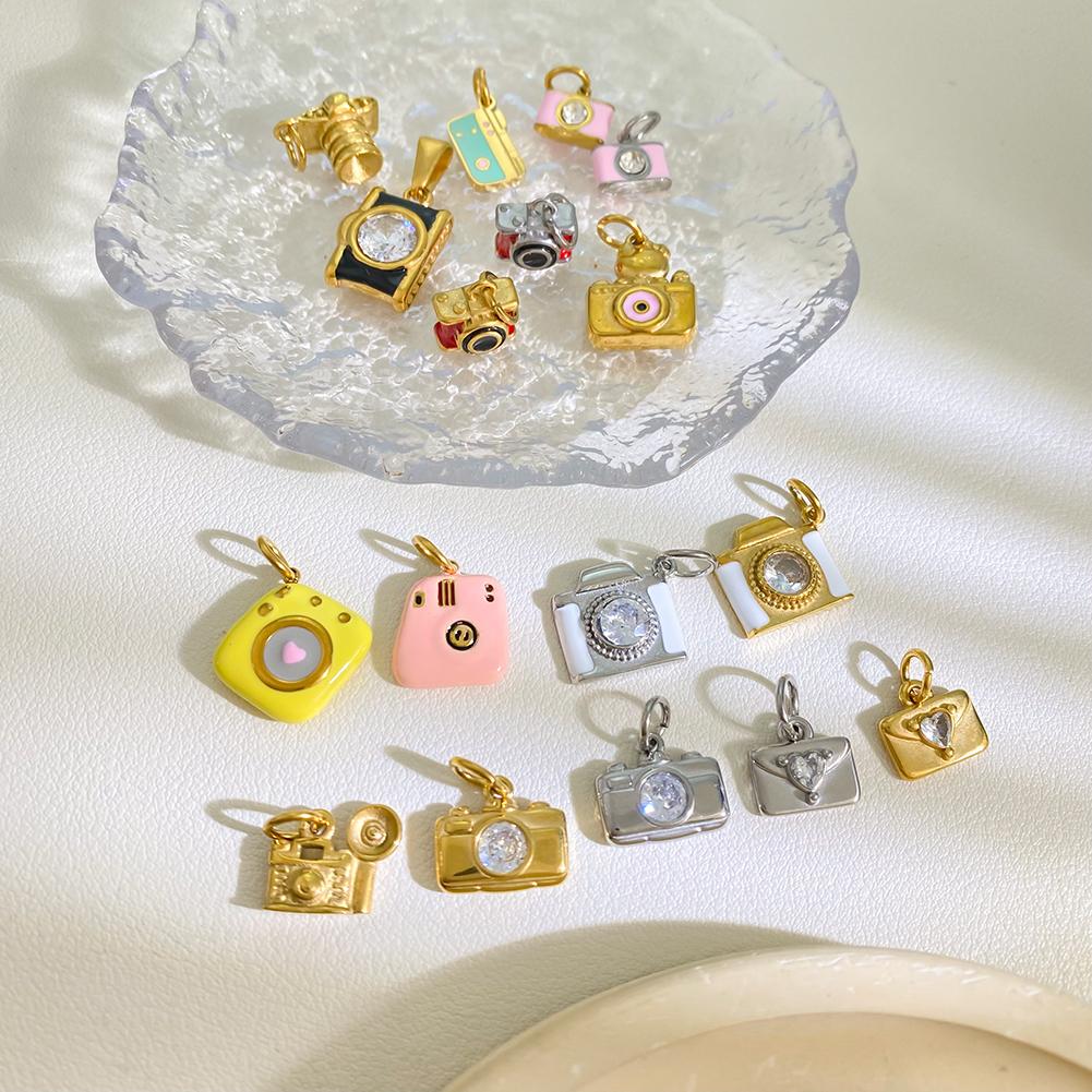 Retro 3D Camera Series Pendant 18K Plated Stainless Steel Charms DIY Handmade Gifts for Photographers & Travel Lovers
