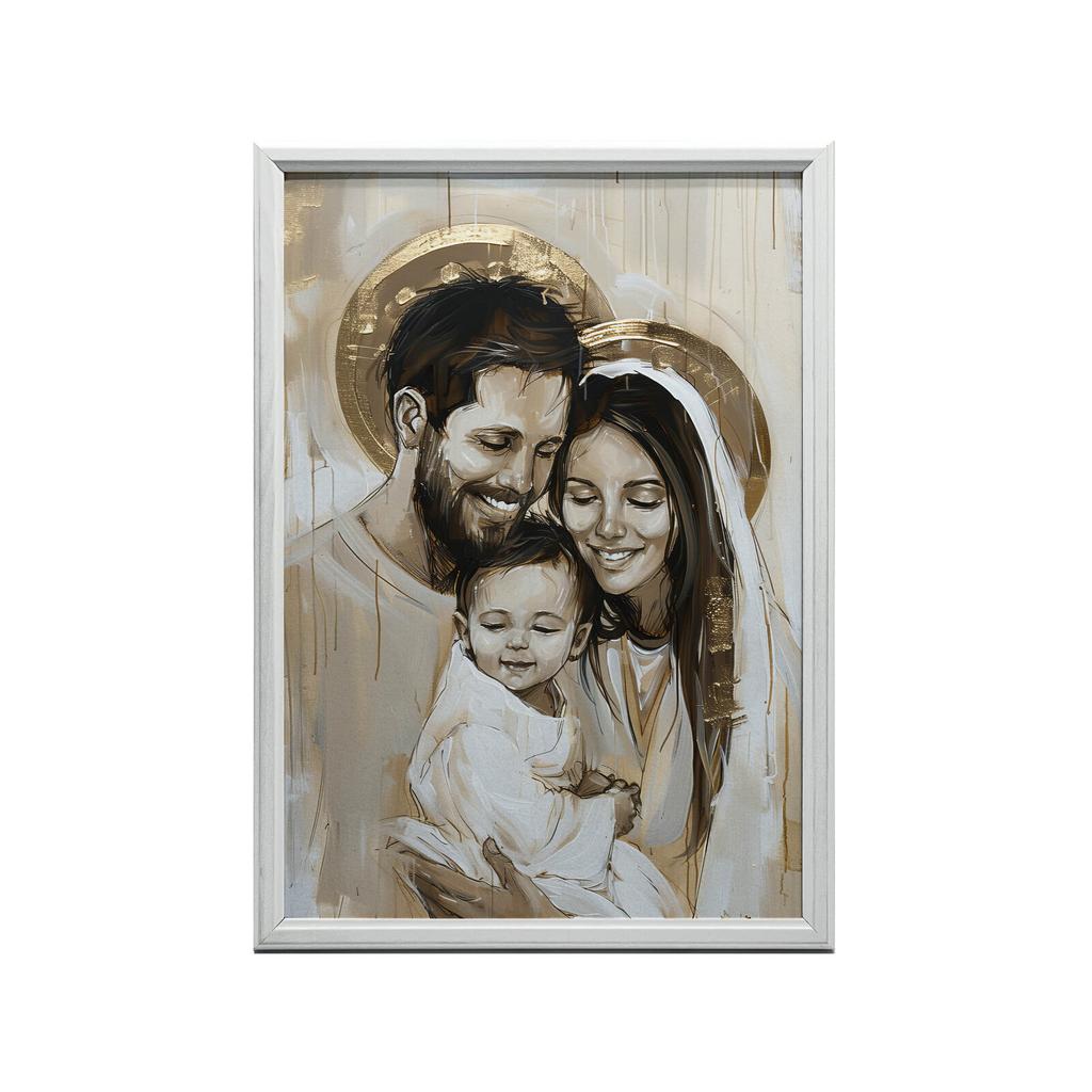 Rodzina Boża - Uśmiech Jezusa Rodzina Boża - Uśmiech Jezusa, 50X70 Cm, Rama Drewniana Ciemny Brąz, Papier Matowy 230 Gsm