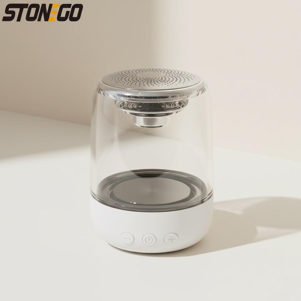 

True Wireless Bluetooth 5.0 Speakers Transparent Design Breathing LED Light TWS Bluetooth Speaker TF Card AUX Audio Input білий