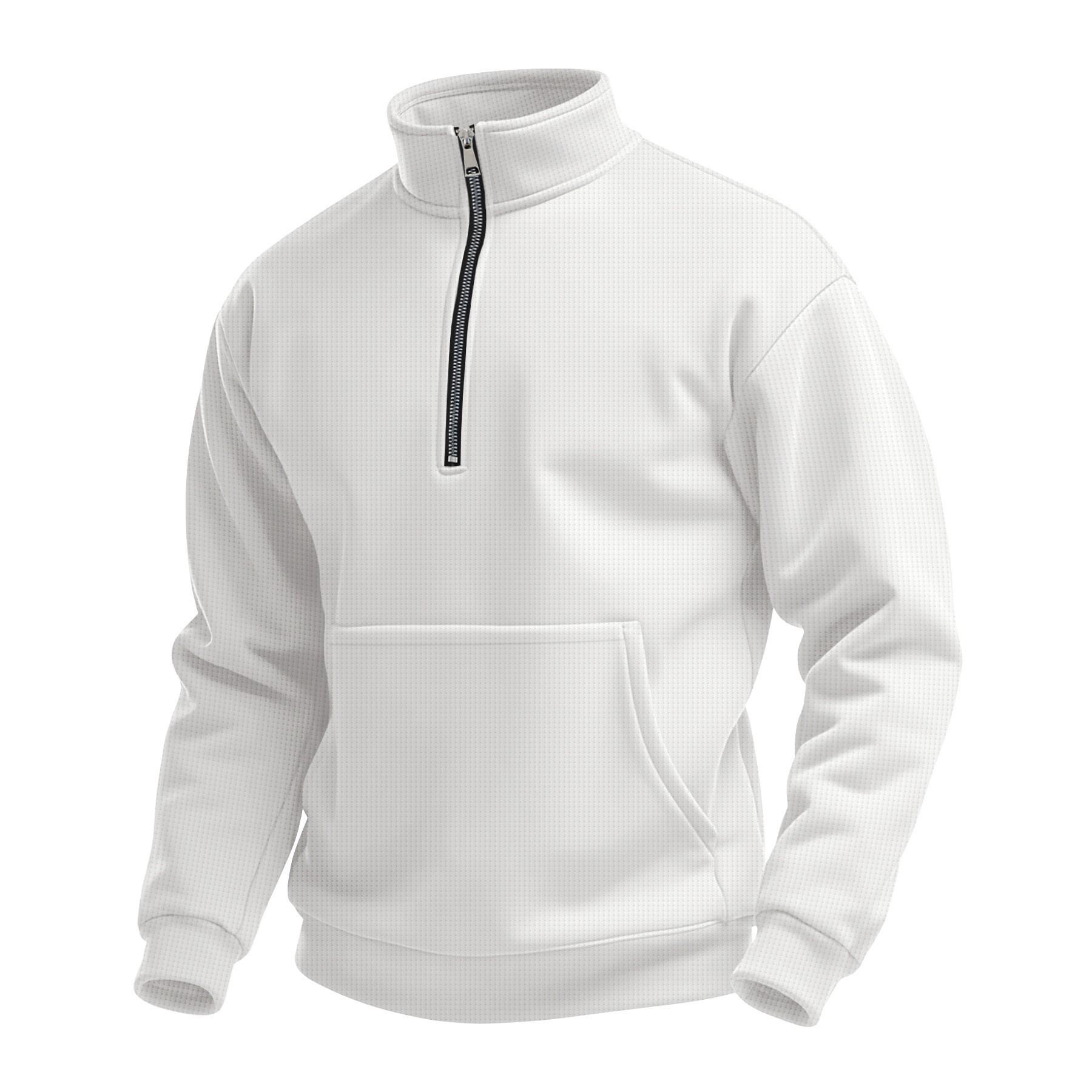 

Men s High Neck Waffle Zip Sweatshirt - 2026 Autumn Edition Double Extra Large белый