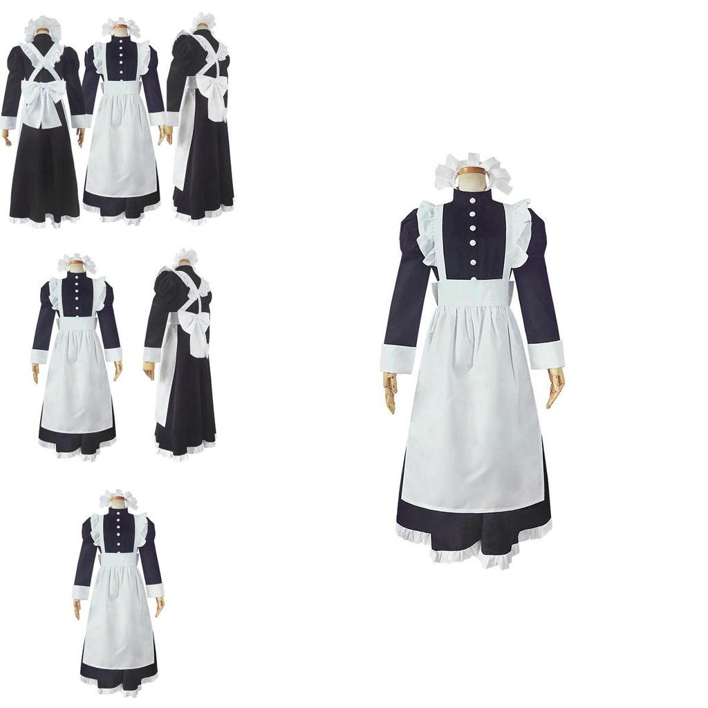 Style Long British Maid Outfit Men Women Lace Cosplay Dress Halloween Costume