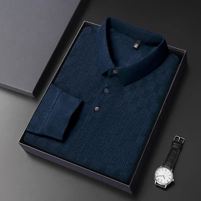 New Men'S Business Casual Long Sleeved Shirt Solid Color Polo Shirt Fashionable Breathable Comfortable Versatile Top