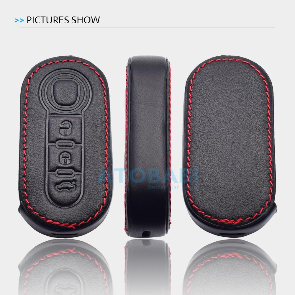 Leather Car Key Case 3 Button Folding Remote Control Protect Cover For Fiat 500 500L 500X Brava Punto Ducato Fiorino Panda Stilo