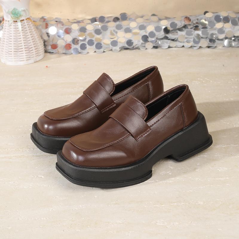 Женские лоферы на толстой подошвеНовая весенняя обувь в британском стиле Высококлассная белая обувь с квадратным носком 35