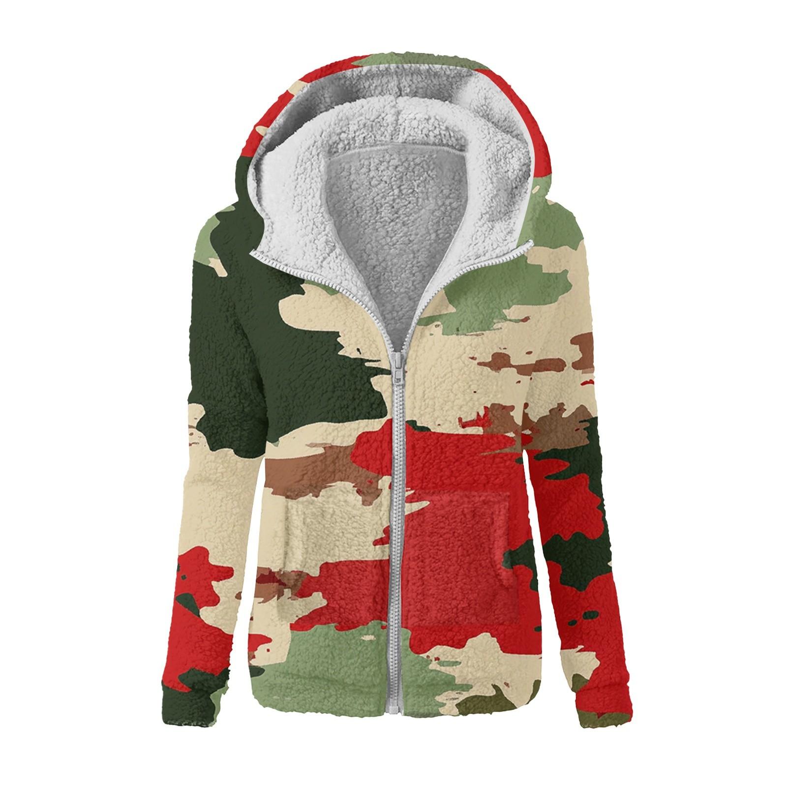 

Женская зимняя камуфляжная повседневная модная плюшевая куртка-свитер на молнии с капюшоном L красный