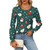 Long Sleeve Shirts For Women Cute Print Graphic Tees Blouses Dressy Casual Blouses Pleated Scooped Neck Tunic Tops Christmas