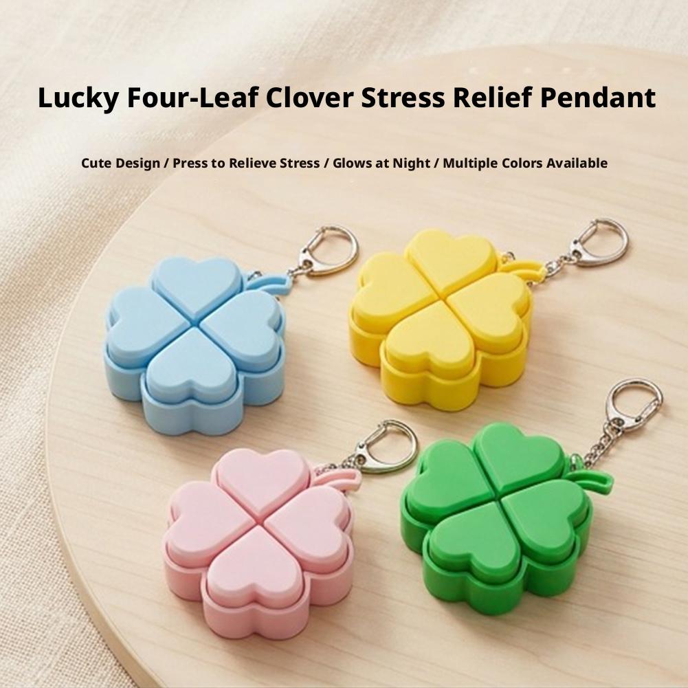 Lucky Four Leaf Clover Keyboard Keychain Flashing Light Mechanical Button Stress Relief Pendant Anxiety Relief Bag Charm Gifts