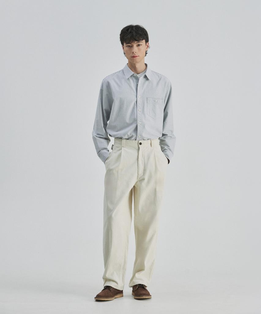 Guernsey Woollens Corduroy Single-Pleat Wide Pants - Ecru