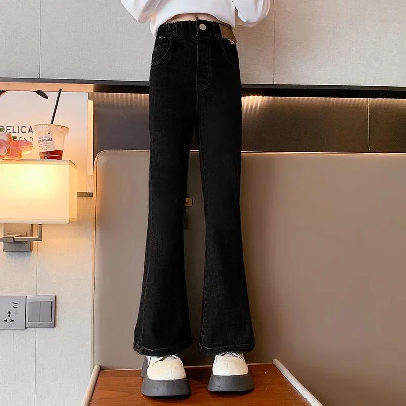 

Джинсы для девочек Весенняя одежда Детские брюки-клеш Осенние детские модные брюки в западном стиле Bluey Kids Jesans 140cm чёрный