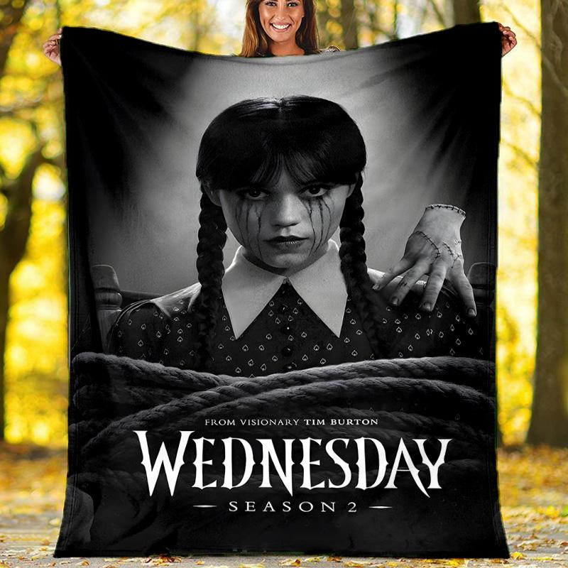 1pc Addams Family Wednesday2 Theme Blanket - Digital Print, Polyester, Cozy for All Seasons, Perfect for Outdoor, and Travel