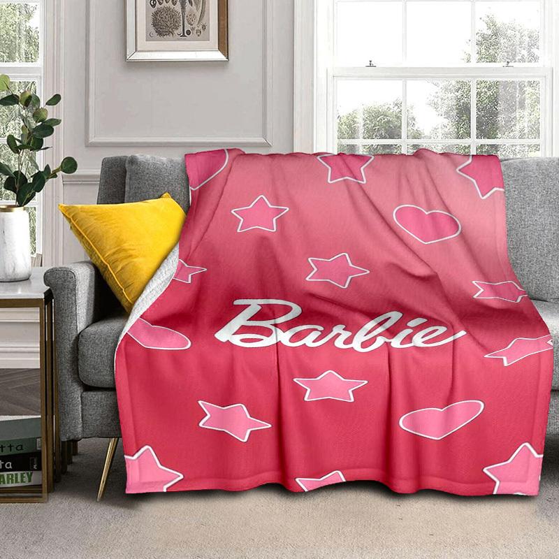 1pc Barbie Pink Stars Heart Pattern Cartoon Blanket,Portable Throw for Travel & Camping, All Season Cozy Blanket,Ideal Gift