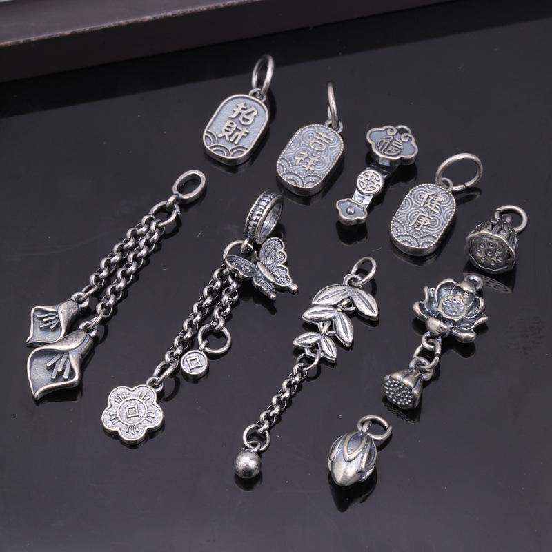 Antique Silver Lotus Seed Pod Pendant and Bracelet Necklace with Color-Preserving Finish