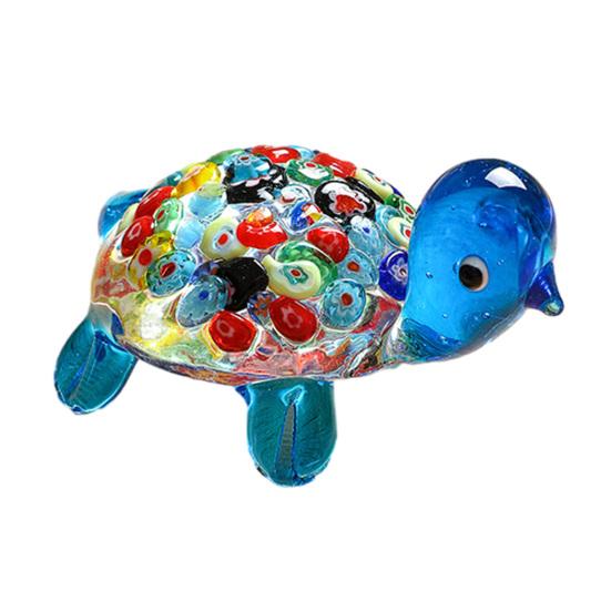 Micro Landscape Glass Accessory Hand Blown Millefiori Turtle Figurine, Mini Colorful Tortoise Statue, Cute Decorative Animal Collectible Cartoon
