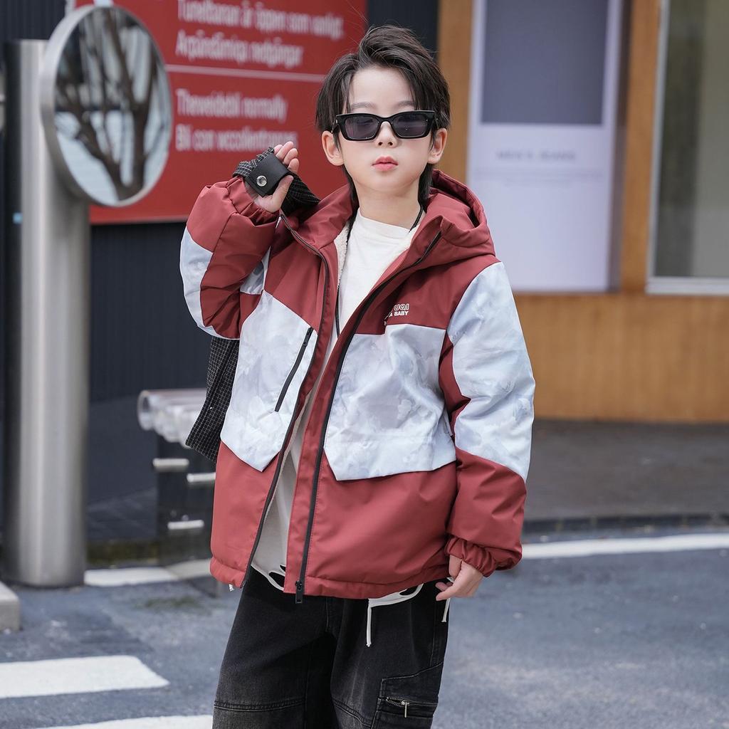 Boys' Thick, Fleece-Lined Parka: Winter Children's Hooded Cotton Coat