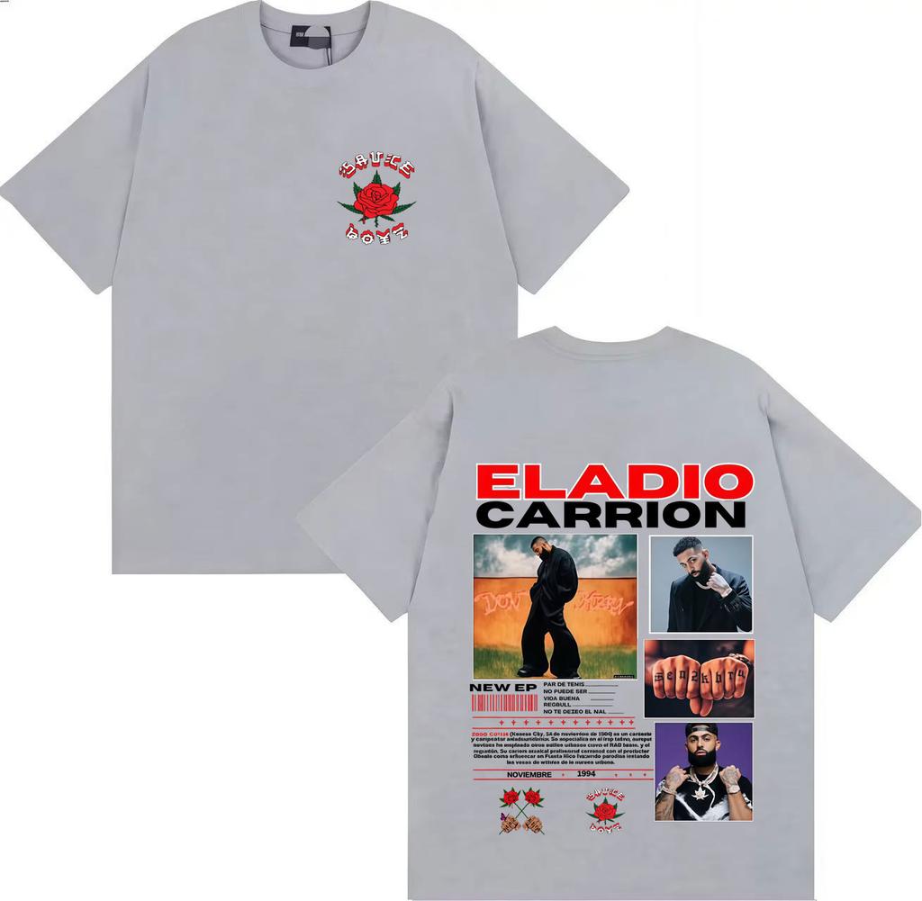 2025 Summer Rapper Eladio Carion Tour Tshirt Mens Fashion Cotton Shirt Gothic Super Large Round Neck Short Sleeve Street Wear